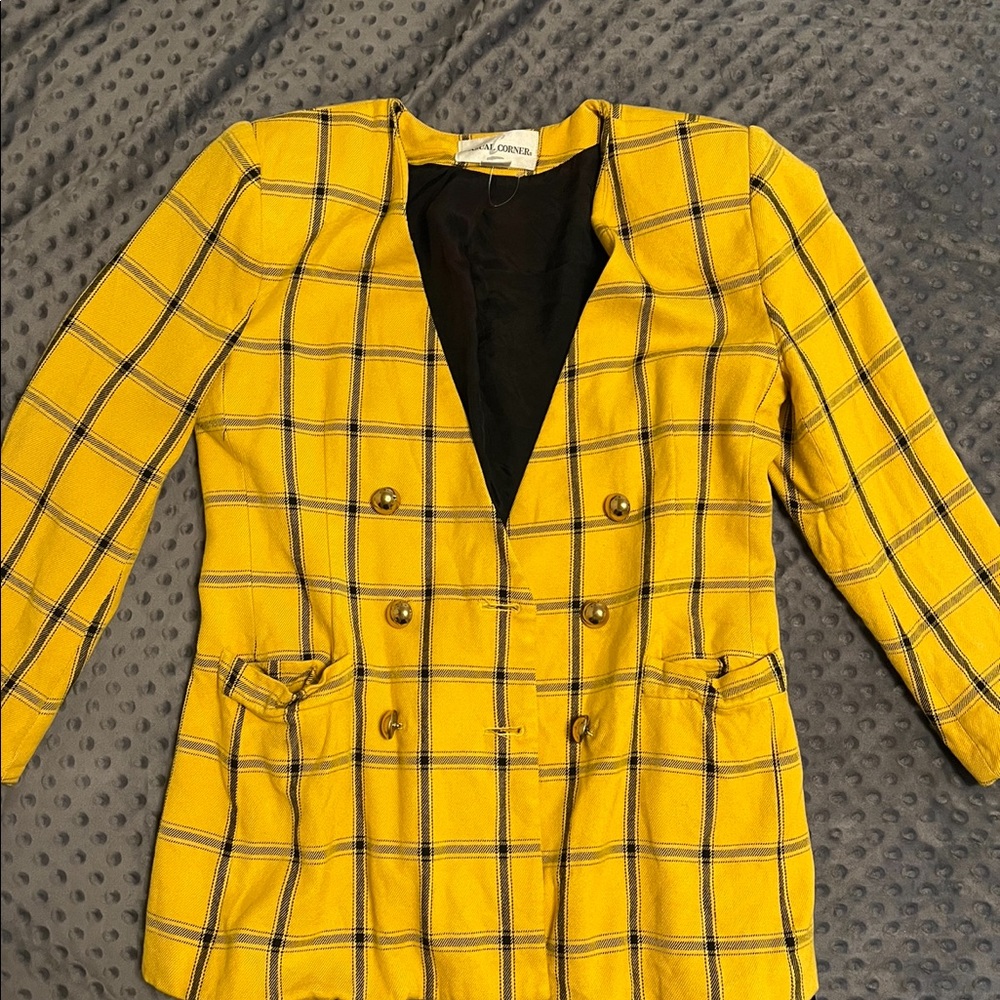 Yellow Casual Corner Plaid Suit Jacket